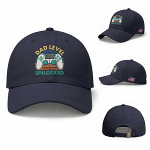 Funny New Dad Baseball Cap Retro Dad Level Unlocked Gaming Gamer TS10 Baseball Cap Universal Fit Navy Print Your Wear