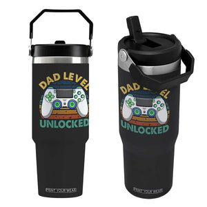 Funny New Dad Flip Straw Tumbler Retro Dad Level Unlocked Gaming Gamer TS10 One Size: 30 oz Black Print Your Wear