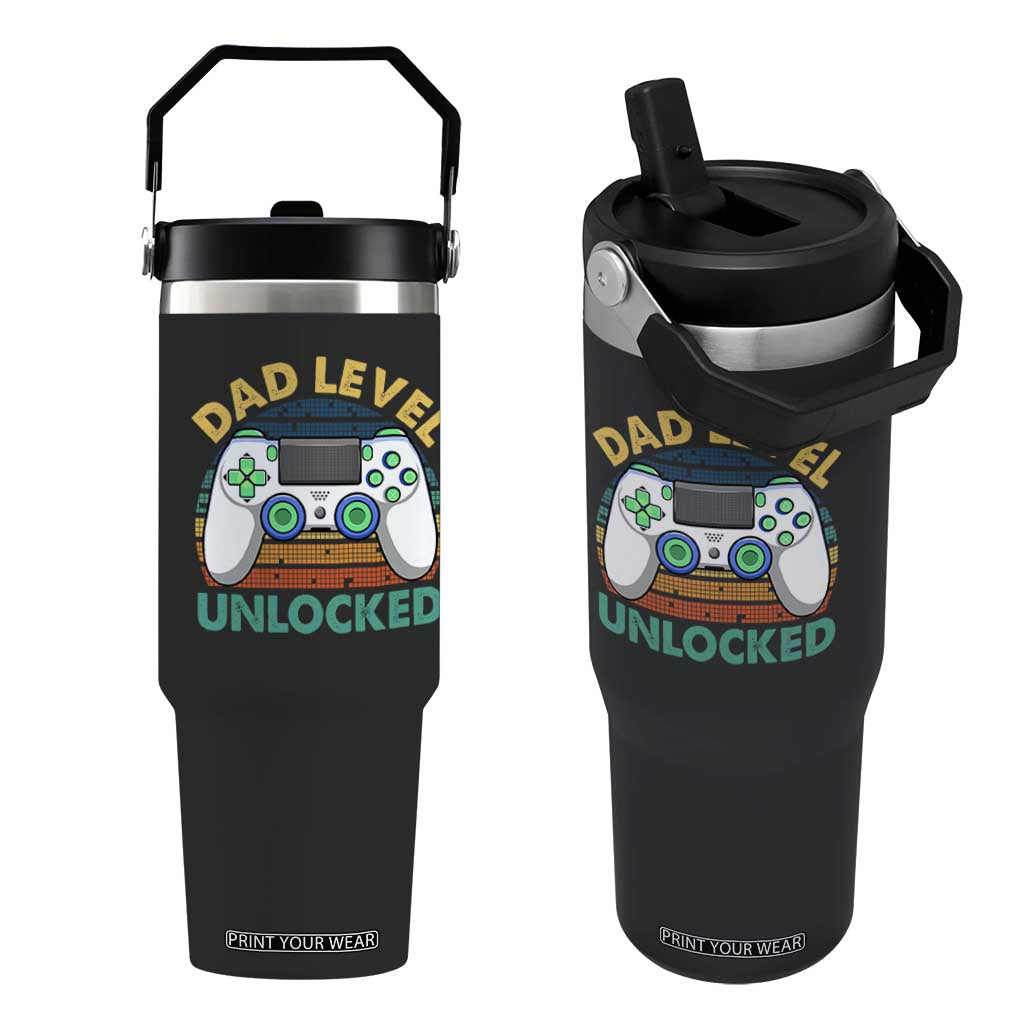 Funny New Dad Flip Straw Tumbler Retro Dad Level Unlocked Gaming Gamer TS10 One Size: 30 oz Black Print Your Wear
