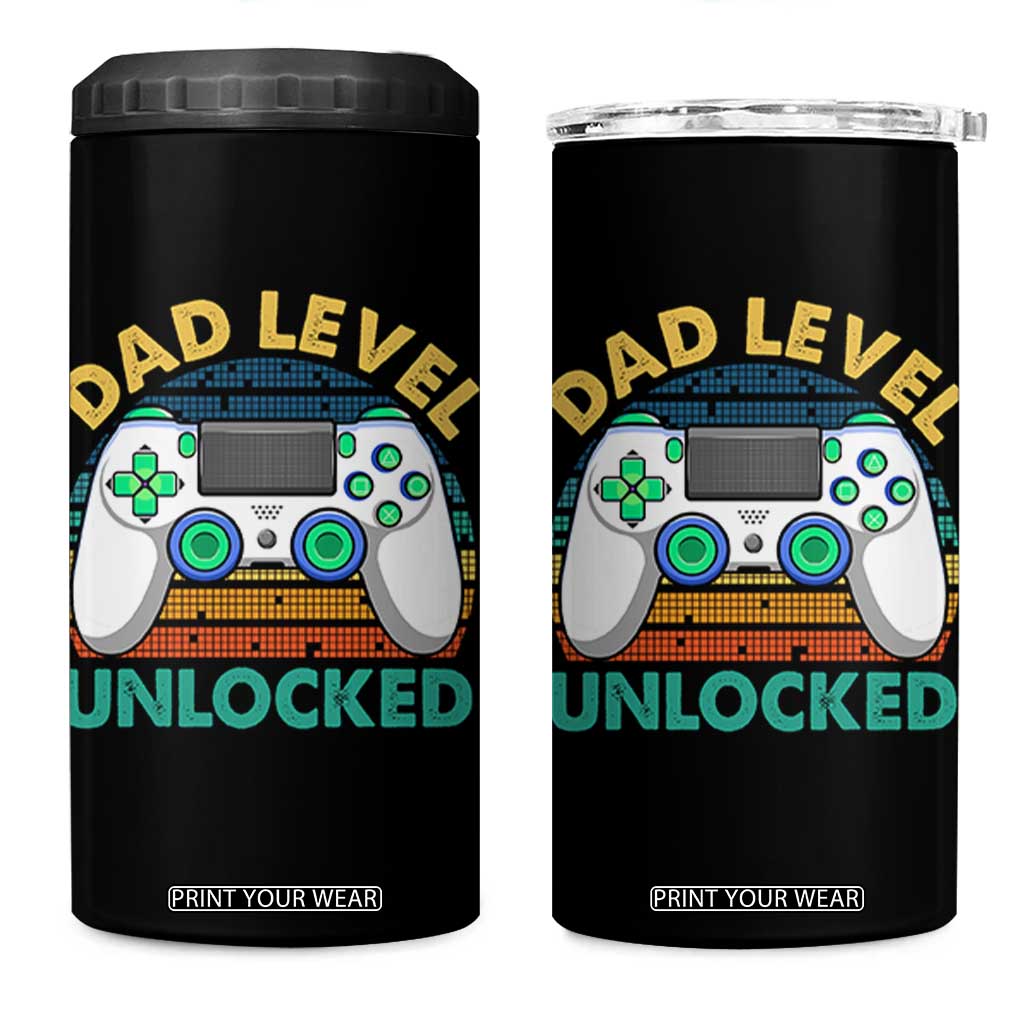 Funny New Dad 4 in 1 Can Cooler Tumbler Retro Dad Level Unlocked Gaming Gamer TS10 One Size: 16 oz Black Print Your Wear