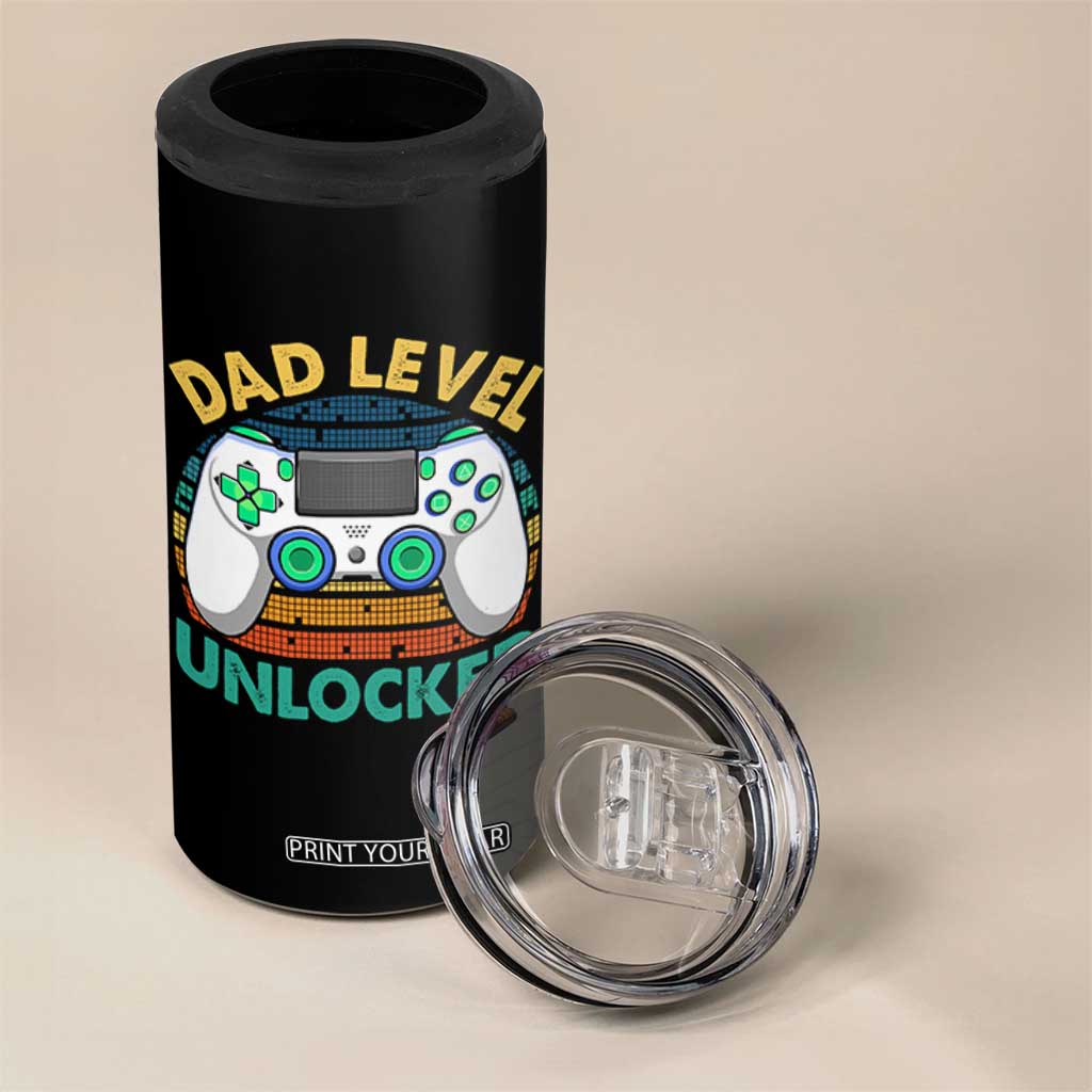 Funny New Dad 4 in 1 Can Cooler Tumbler Retro Dad Level Unlocked Gaming Gamer TS10 Print Your Wear