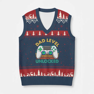 Funny New Dad V-Neck Knit Sweater Vest Retro Dad Level Unlocked Gaming Gamer TS10 Navy Red Print Your Wear
