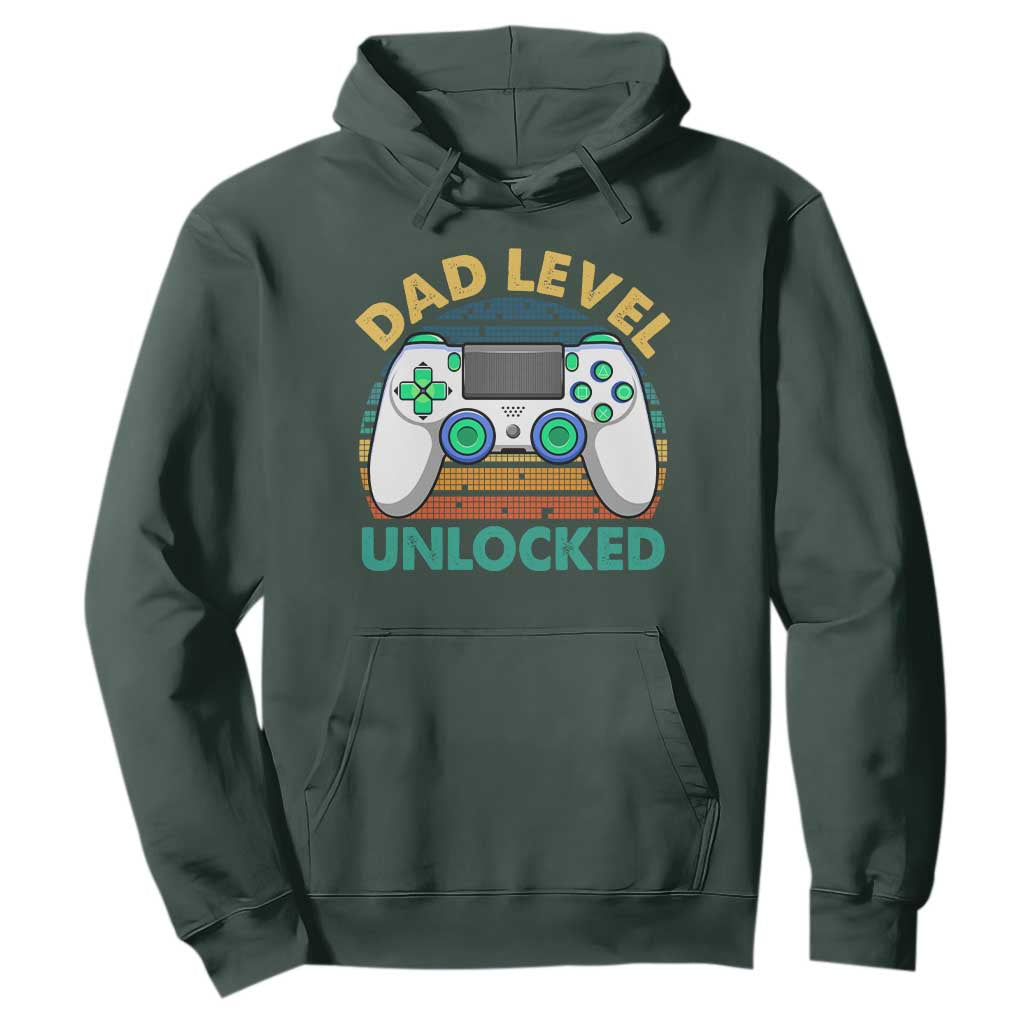 Funny New Dad Hoodie Retro Dad Level Unlocked Gaming Gamer TS10 Dark Forest Green Print Your Wear