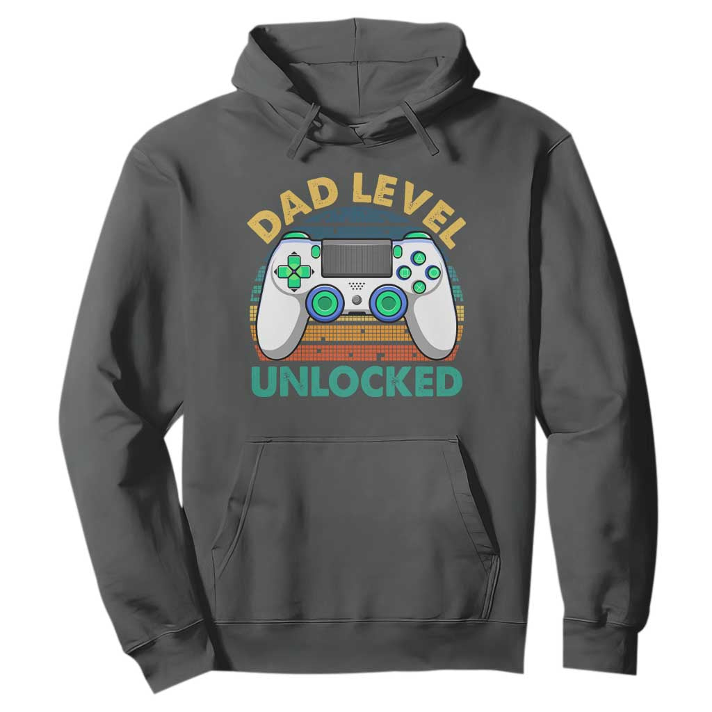 Funny New Dad Hoodie Retro Dad Level Unlocked Gaming Gamer TS10 Dark Heather Print Your Wear