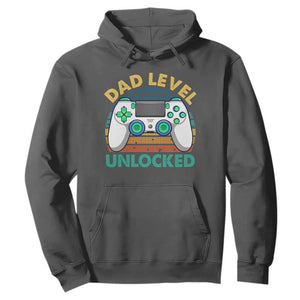 Funny New Dad Hoodie Retro Dad Level Unlocked Gaming Gamer TS10 Dark Heather Print Your Wear