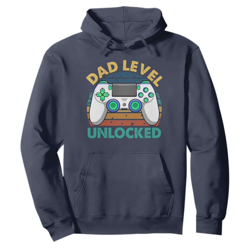 Funny New Dad Hoodie Retro Dad Level Unlocked Gaming Gamer TS10 Navy Print Your Wear