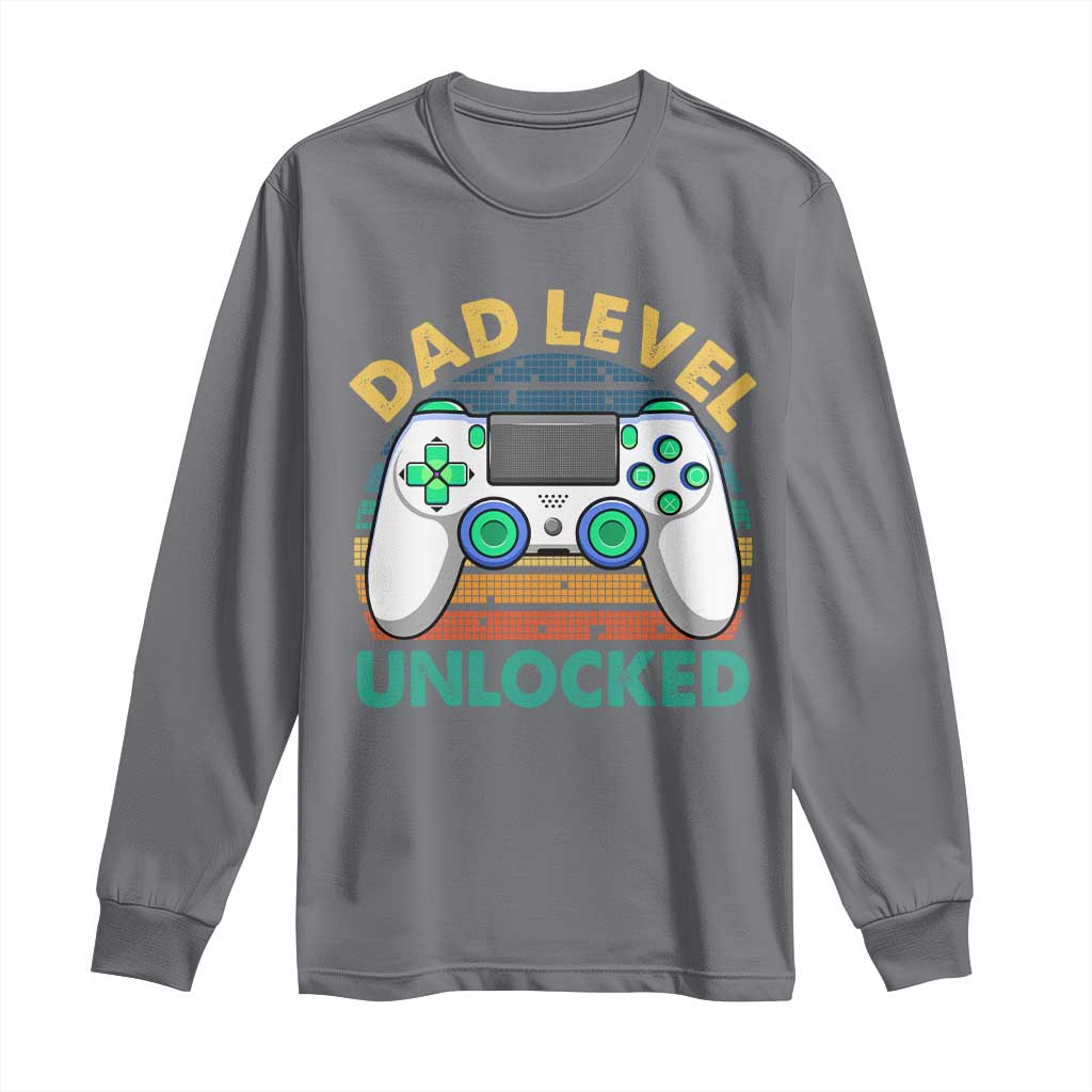 Funny New Dad Long Sleeve Shirt Retro Dad Level Unlocked Gaming Gamer TS10 Charcoal Print Your Wear