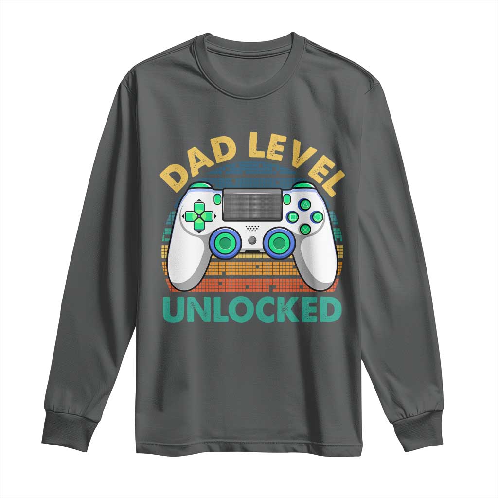 Funny New Dad Long Sleeve Shirt Retro Dad Level Unlocked Gaming Gamer TS10 Dark Heather Print Your Wear