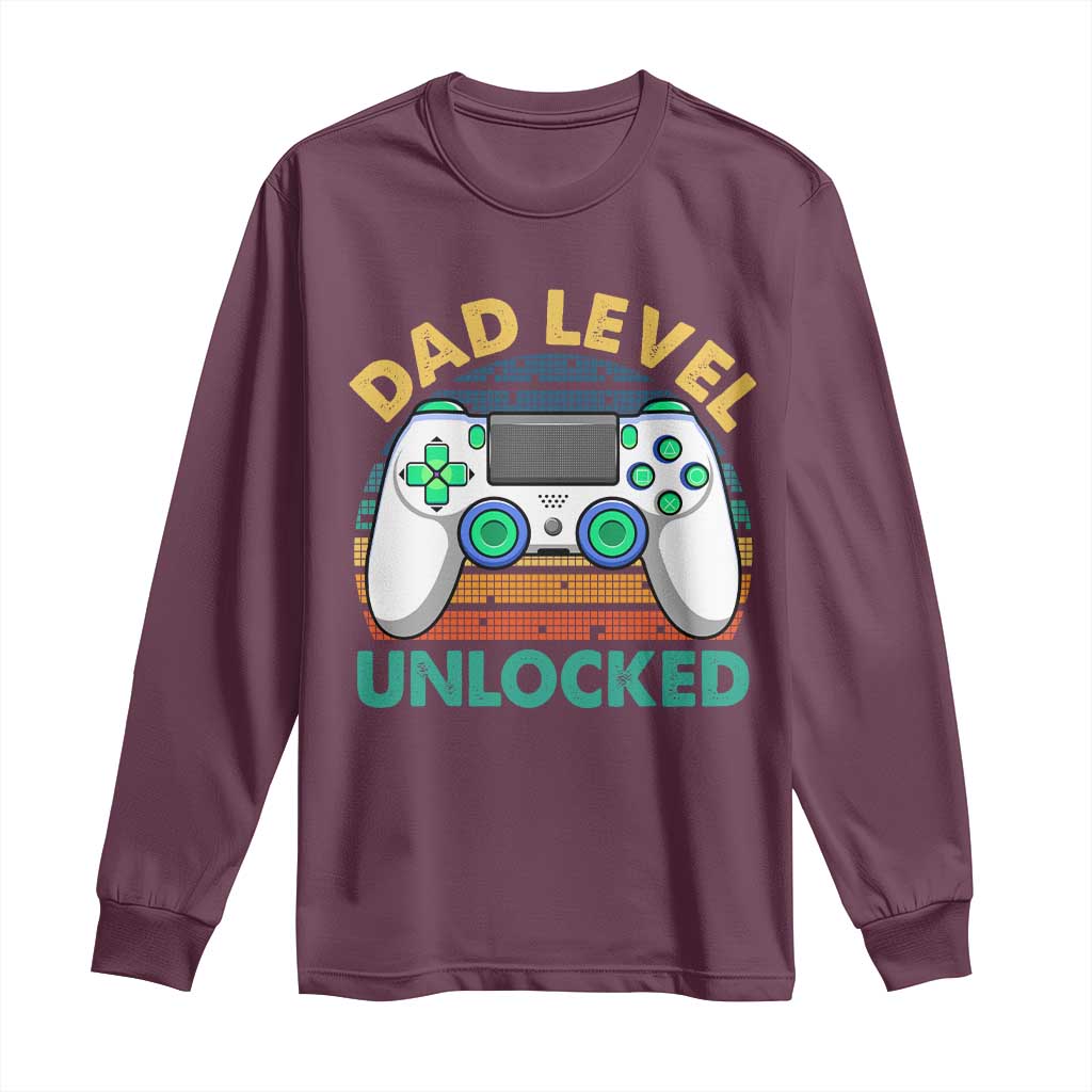 Funny New Dad Long Sleeve Shirt Retro Dad Level Unlocked Gaming Gamer TS10 Maroon Print Your Wear