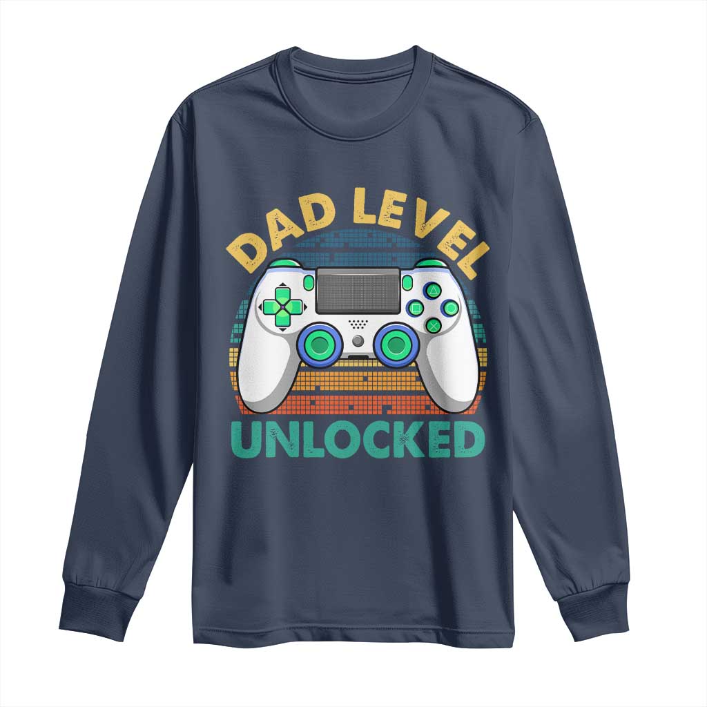 Funny New Dad Long Sleeve Shirt Retro Dad Level Unlocked Gaming Gamer TS10 Navy Print Your Wear