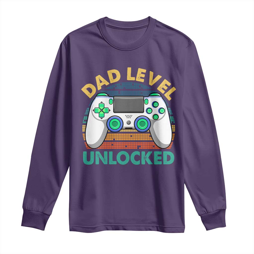 Funny New Dad Long Sleeve Shirt Retro Dad Level Unlocked Gaming Gamer TS10 Purple Print Your Wear