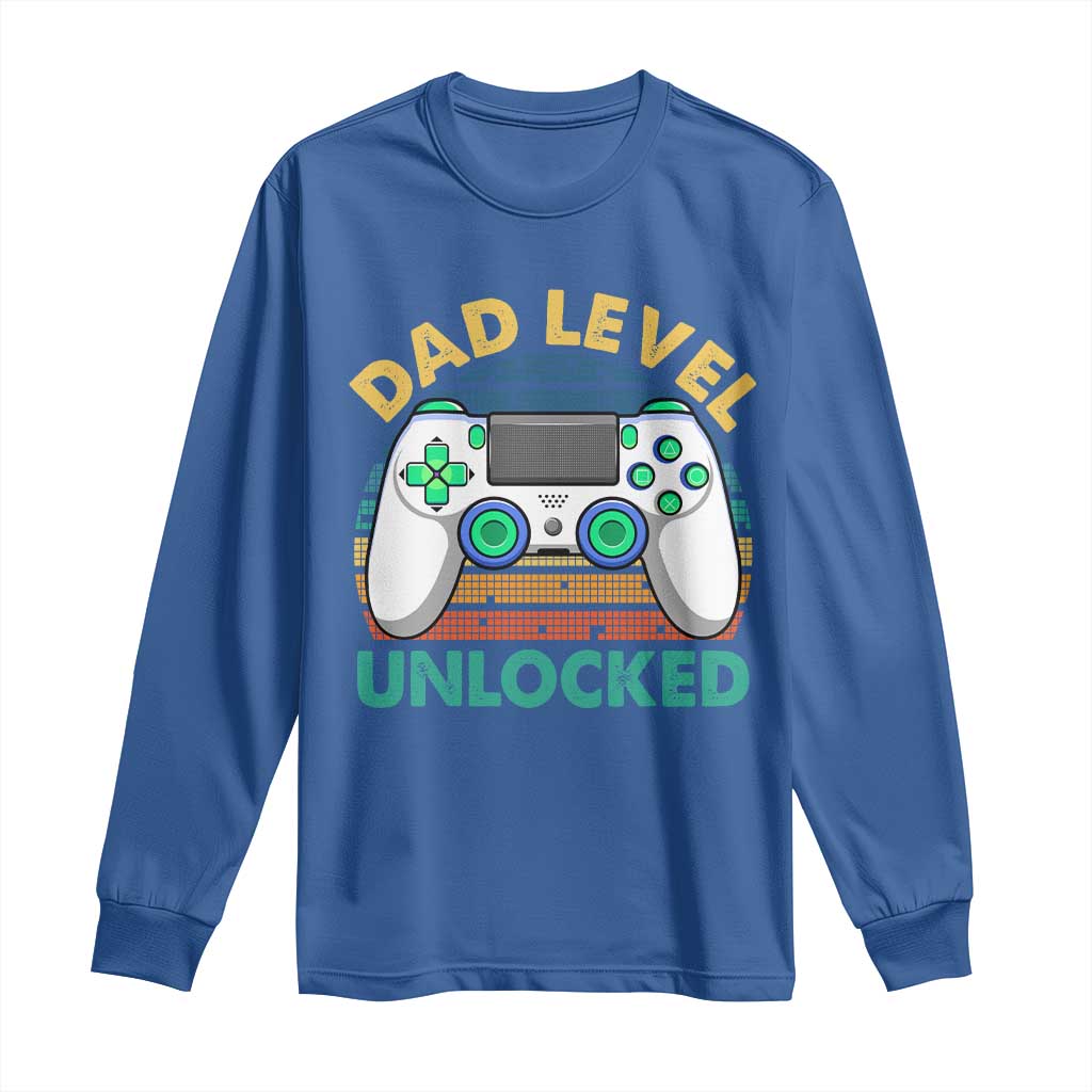 Funny New Dad Long Sleeve Shirt Retro Dad Level Unlocked Gaming Gamer TS10 Royal Blue Print Your Wear