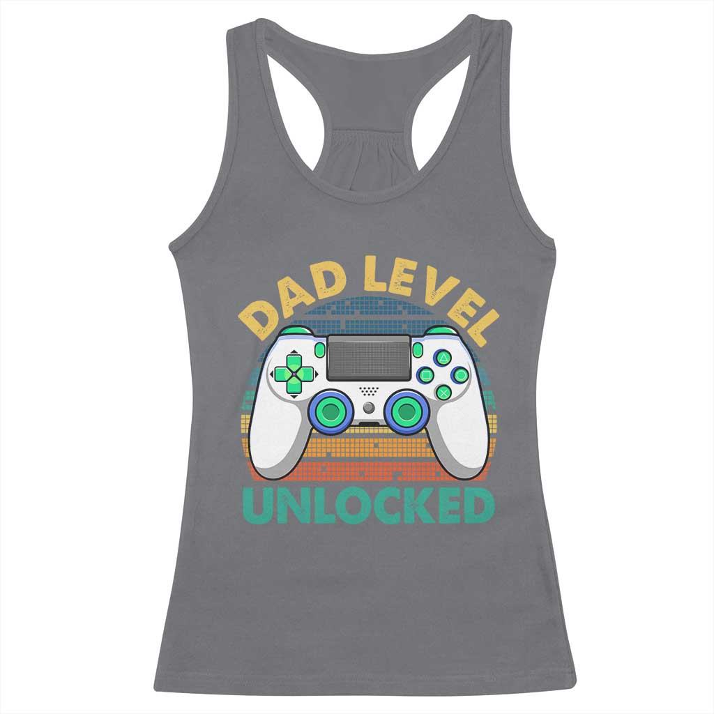 Funny New Dad Racerback Tank Top Retro Dad Level Unlocked Gaming Gamer TS10 Charcoal Print Your Wear