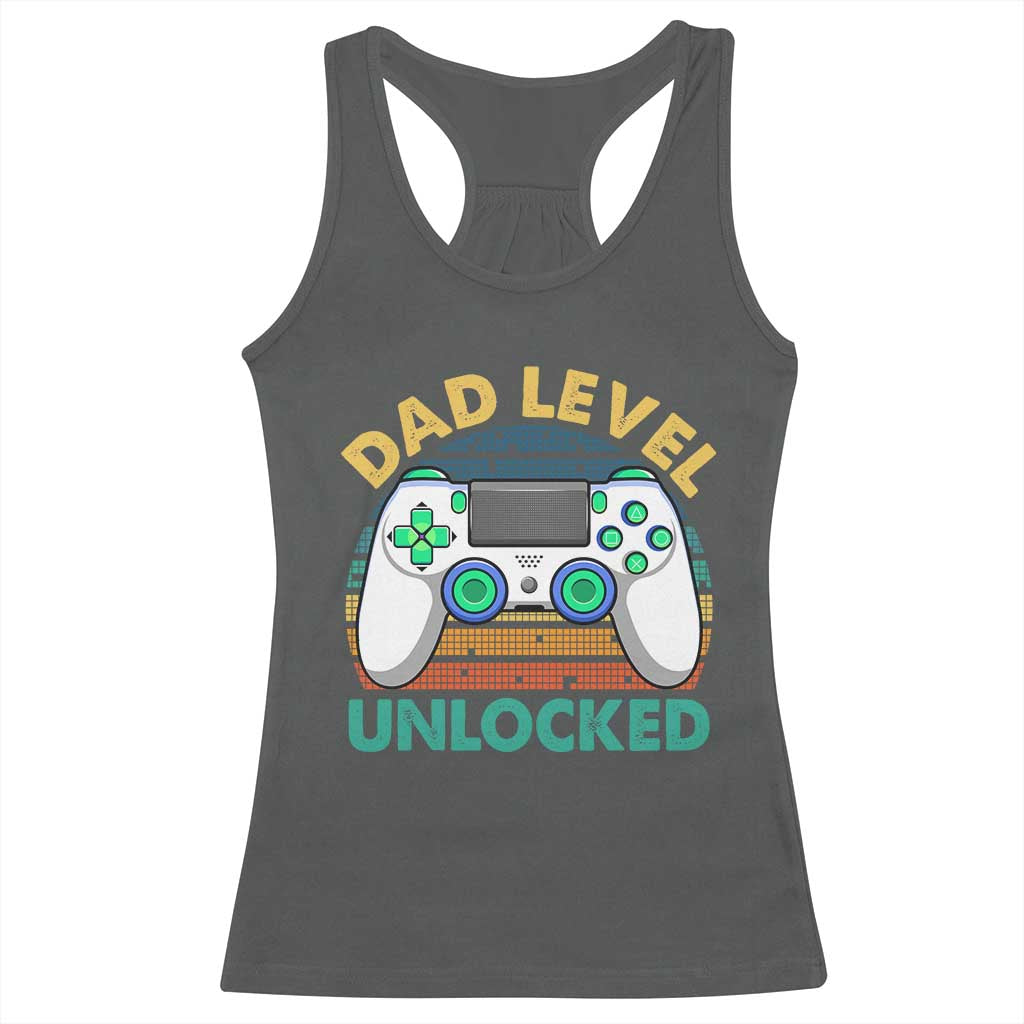 Funny New Dad Racerback Tank Top Retro Dad Level Unlocked Gaming Gamer TS10 Dark Heather Print Your Wear