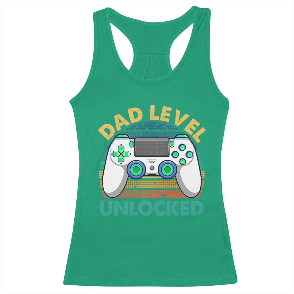 Funny New Dad Racerback Tank Top Retro Dad Level Unlocked Gaming Gamer TS10 Irish Green Print Your Wear