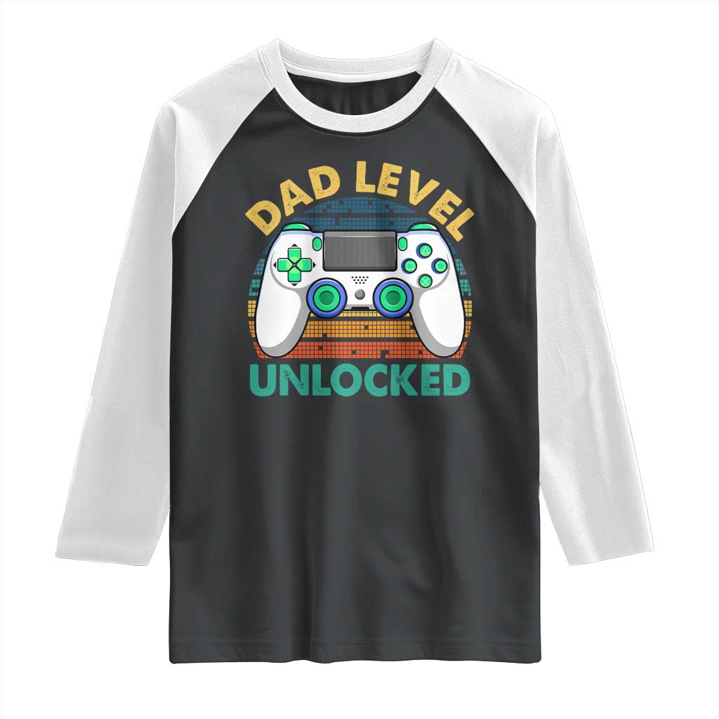 Funny New Dad Raglan Shirt Retro Dad Level Unlocked Gaming Gamer TS10 Black White Print Your Wear