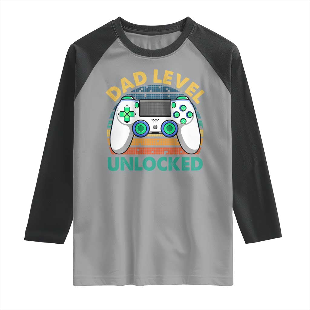 Funny New Dad Raglan Shirt Retro Dad Level Unlocked Gaming Gamer TS10 Sport Gray Black Print Your Wear