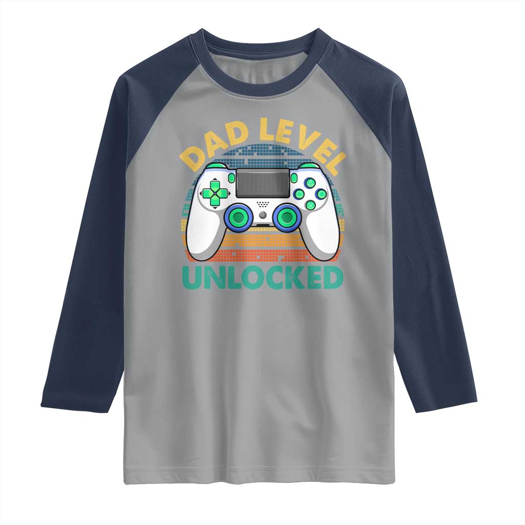 Funny New Dad Raglan Shirt Retro Dad Level Unlocked Gaming Gamer TS10 Sport Gray Navy Print Your Wear