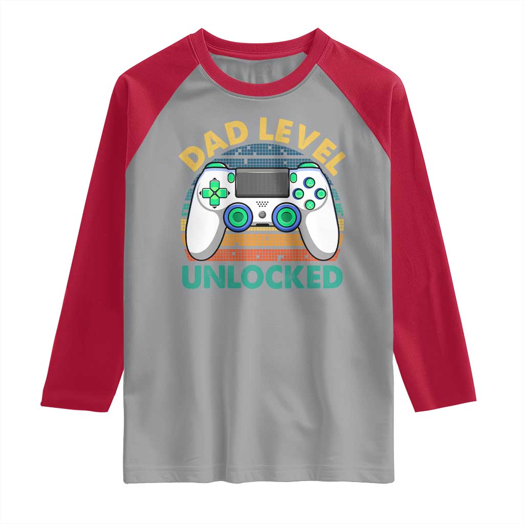 Funny New Dad Raglan Shirt Retro Dad Level Unlocked Gaming Gamer TS10 Sport Gray Red Print Your Wear