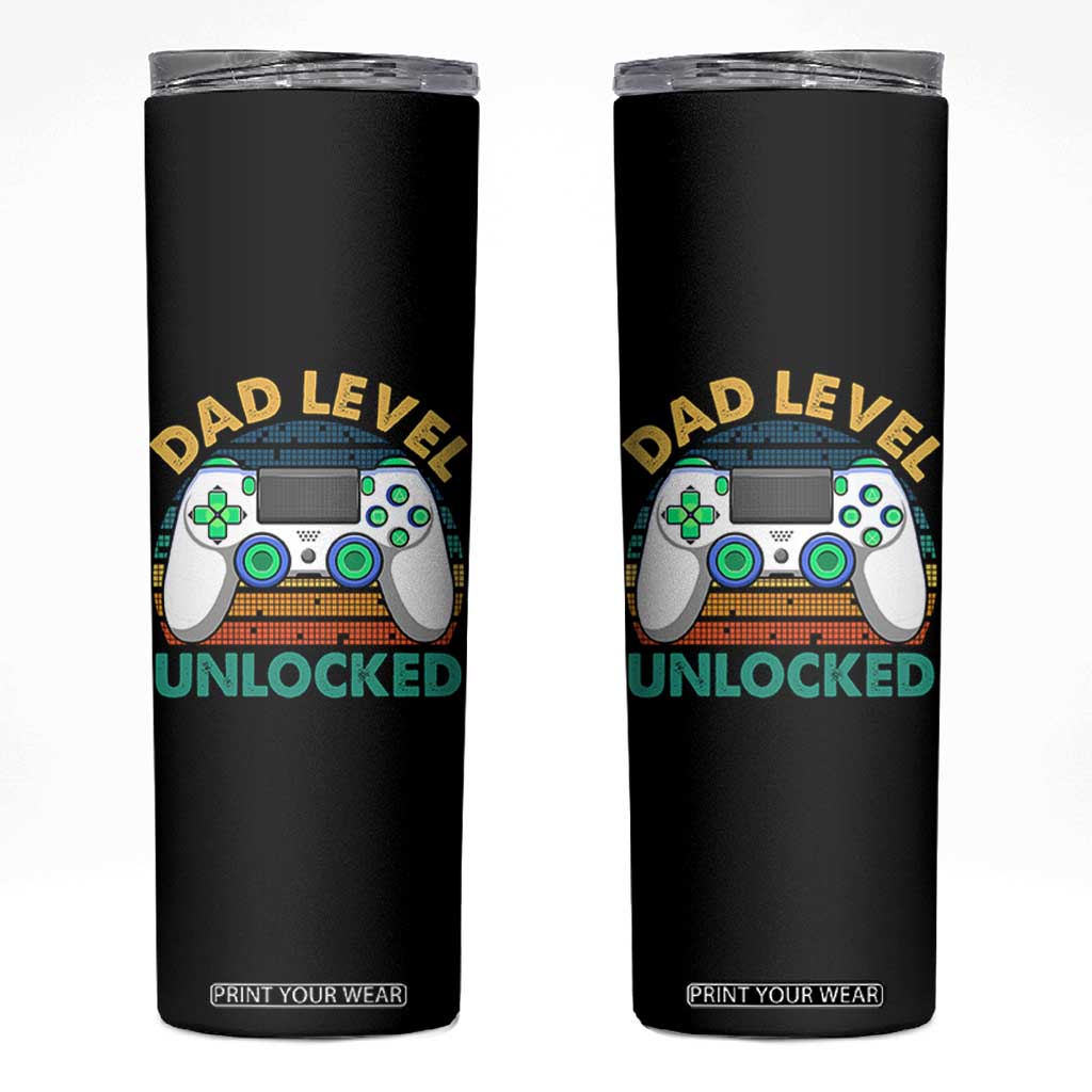 Funny New Dad Skinny Tumbler Retro Dad Level Unlocked Gaming Gamer TS10 Black Print Your Wear
