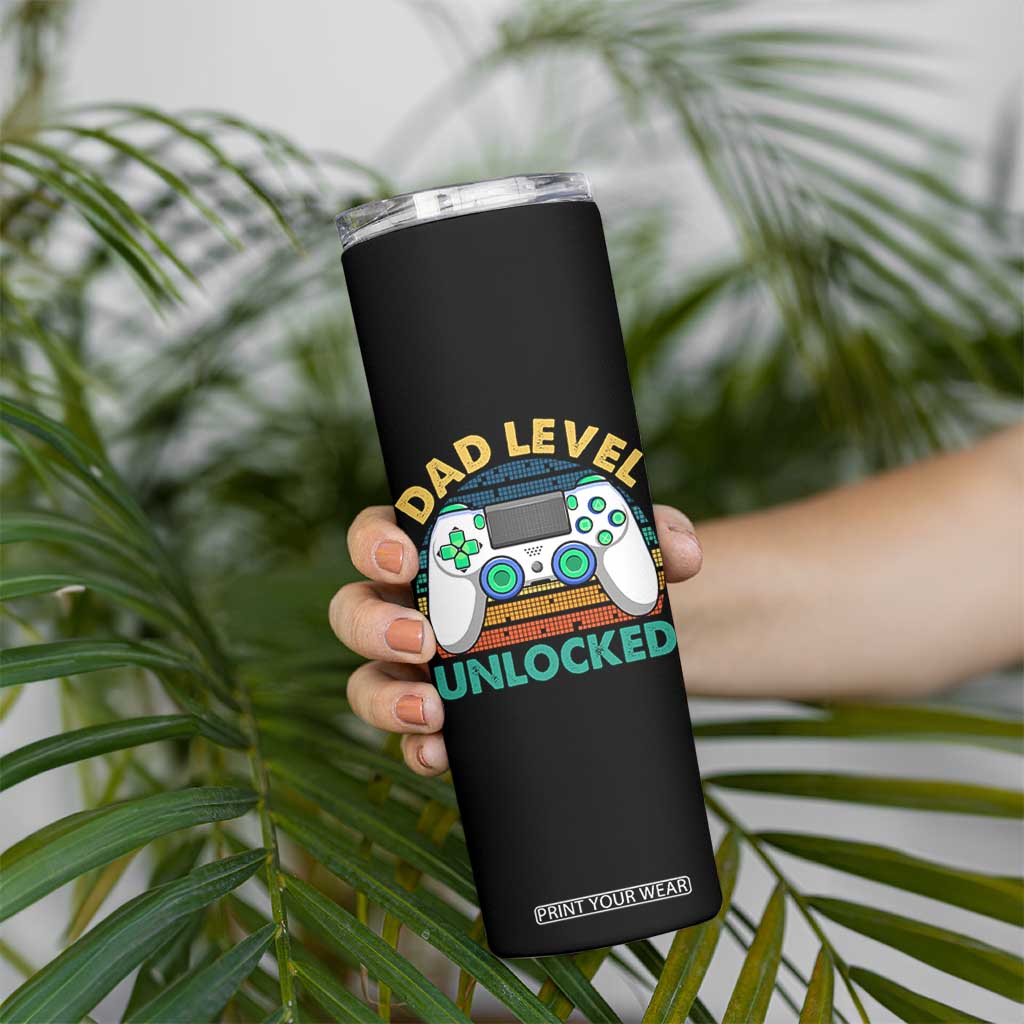 Funny New Dad Skinny Tumbler Retro Dad Level Unlocked Gaming Gamer TS10 Print Your Wear