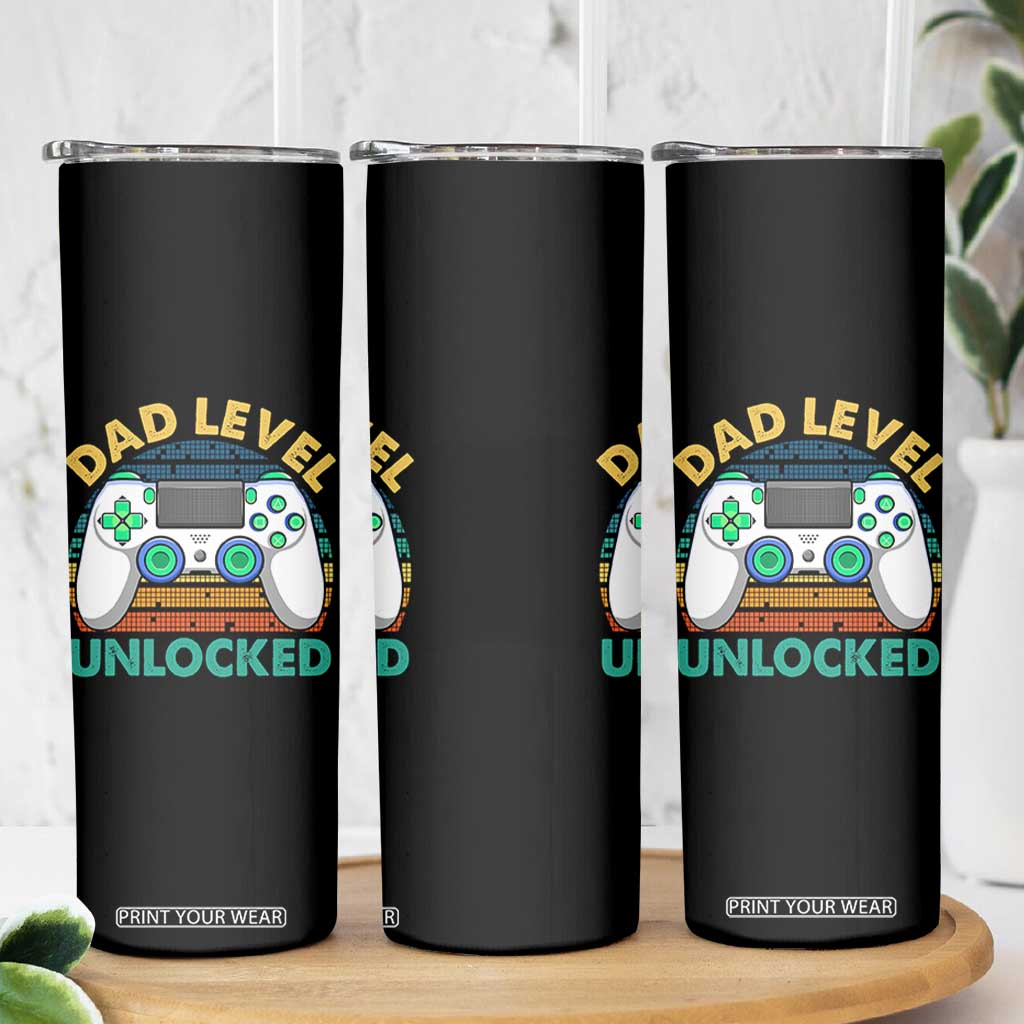 Funny New Dad Skinny Tumbler Retro Dad Level Unlocked Gaming Gamer TS10 Print Your Wear