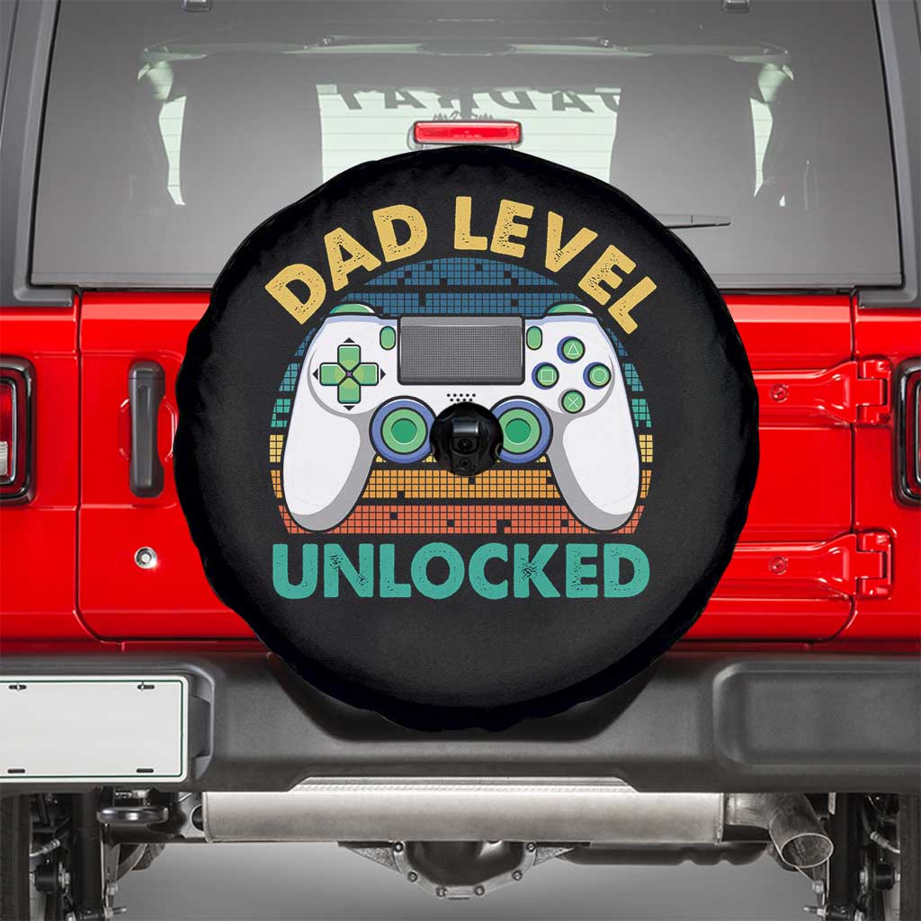 Funny New Dad Spare Tire Cover Retro Dad Level Unlocked Gaming Gamer TS10 Black Print Your Wear
