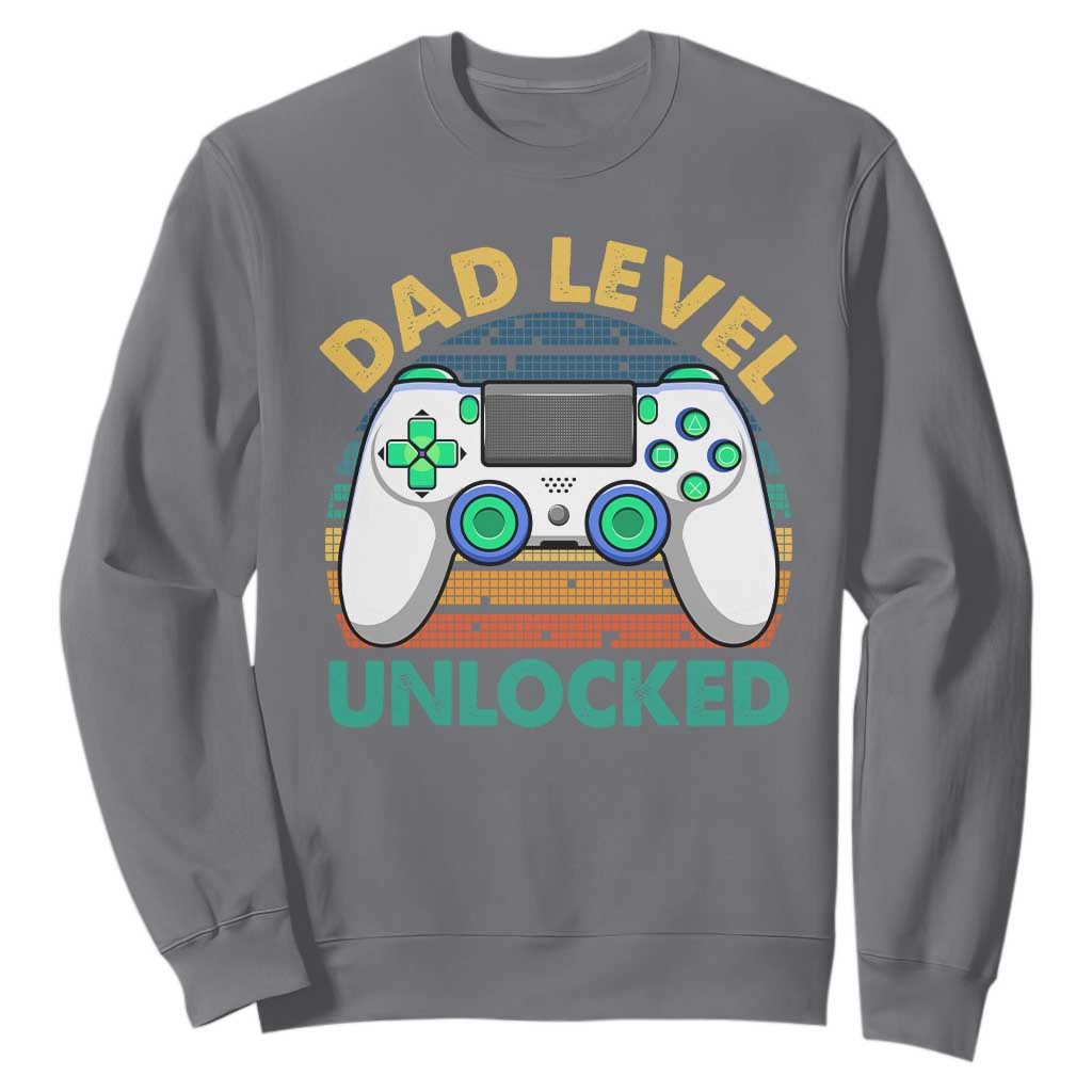Funny New Dad Sweatshirt Retro Dad Level Unlocked Gaming Gamer TS10 Charcoal Print Your Wear