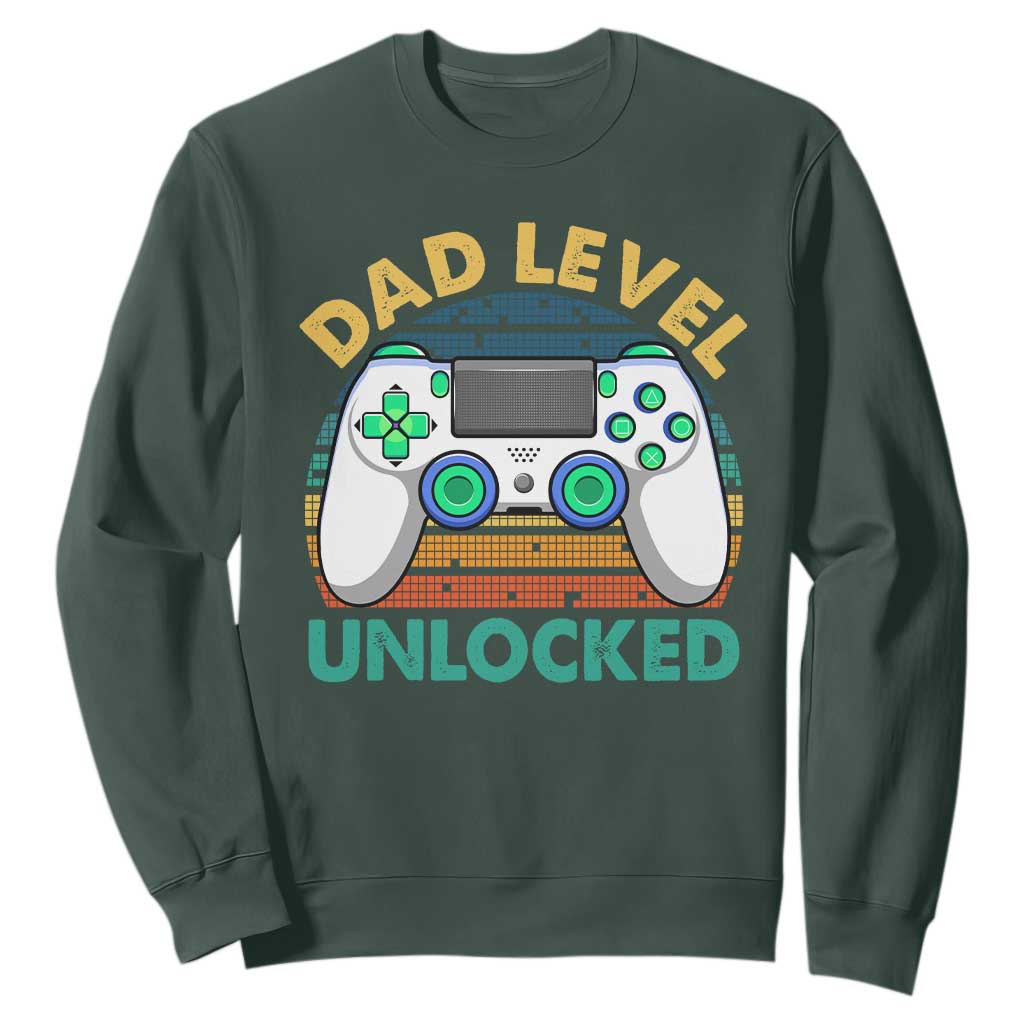 Funny New Dad Sweatshirt Retro Dad Level Unlocked Gaming Gamer TS10 Dark Forest Green Print Your Wear