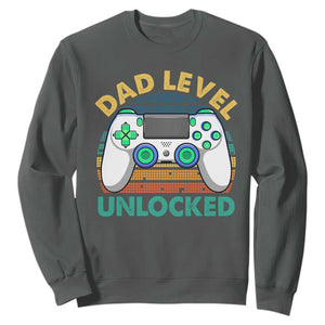 Funny New Dad Sweatshirt Retro Dad Level Unlocked Gaming Gamer TS10 Dark Heather Print Your Wear