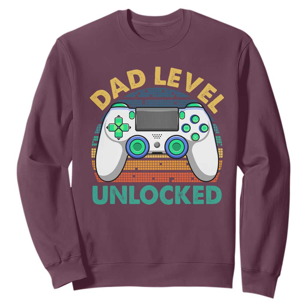 Funny New Dad Sweatshirt Retro Dad Level Unlocked Gaming Gamer TS10 Maroon Print Your Wear