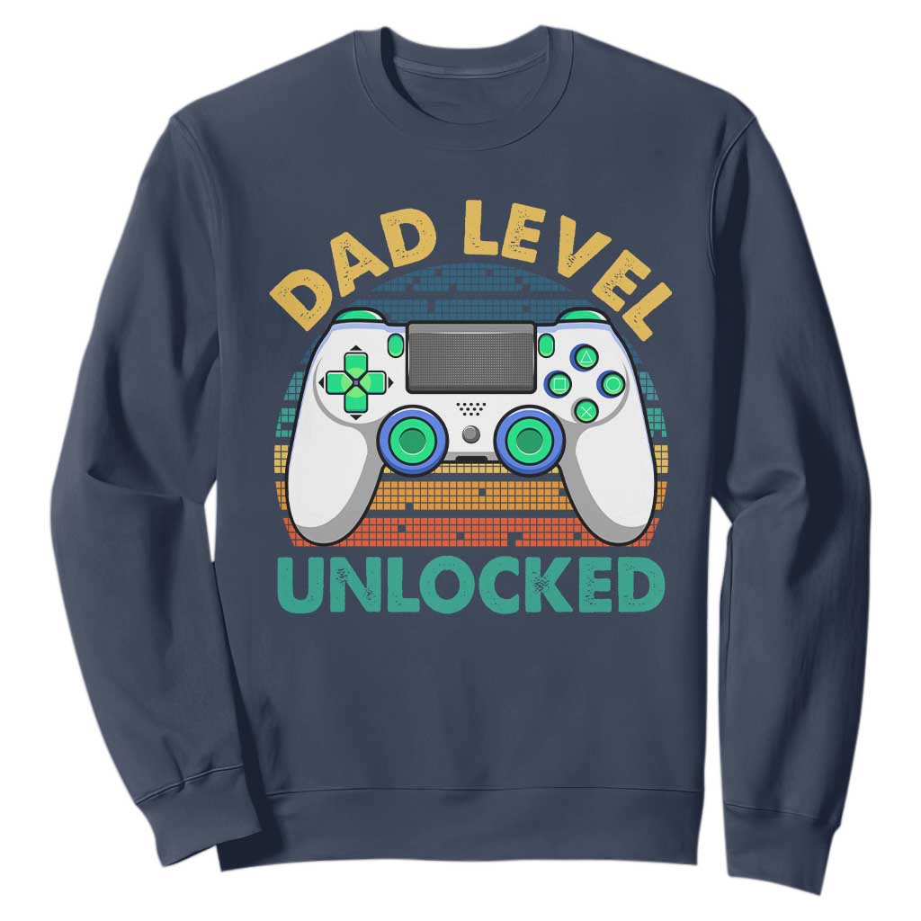Funny New Dad Sweatshirt Retro Dad Level Unlocked Gaming Gamer TS10 Navy Print Your Wear