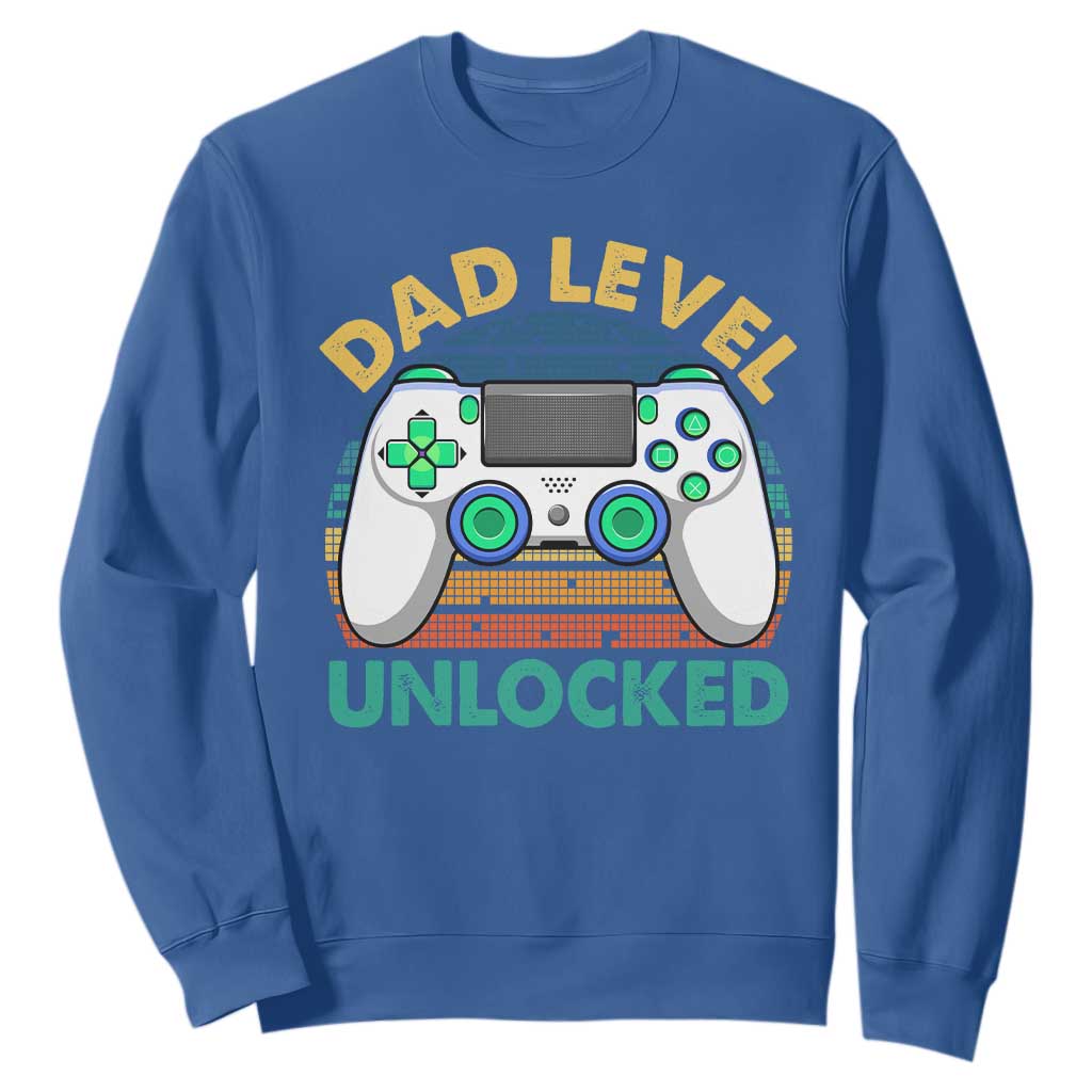 Funny New Dad Sweatshirt Retro Dad Level Unlocked Gaming Gamer TS10 Royal Blue Print Your Wear