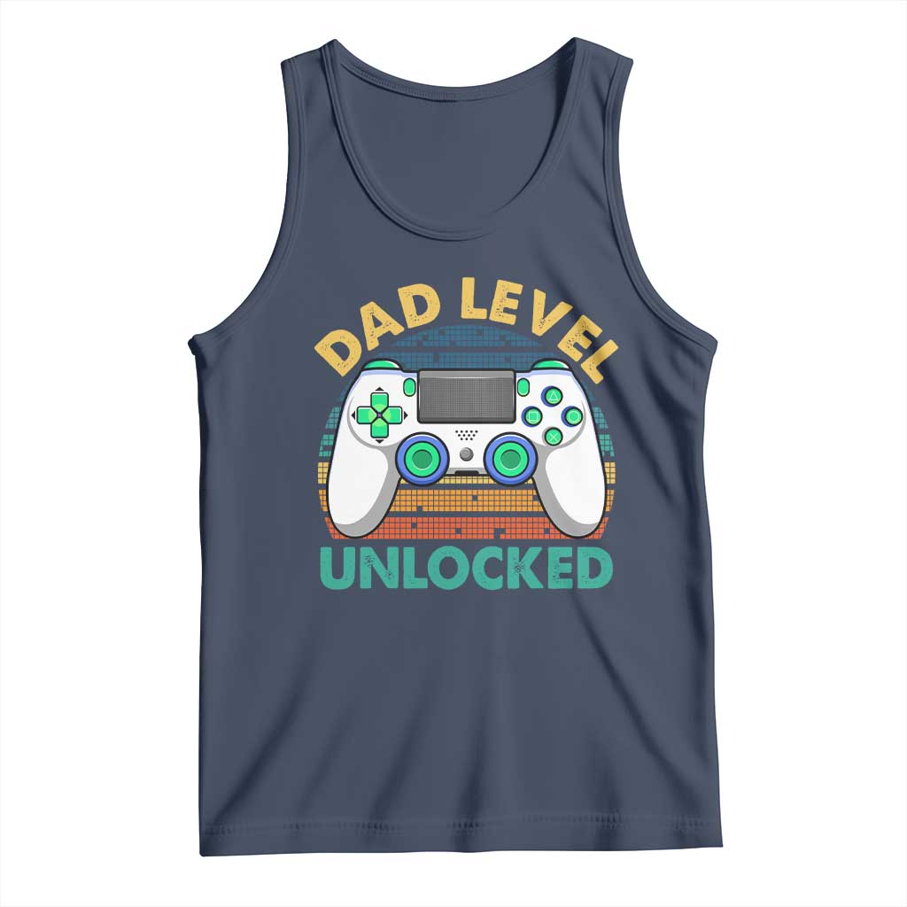 Funny New Dad Tank Top Retro Dad Level Unlocked Gaming Gamer TS10 Navy Print Your Wear