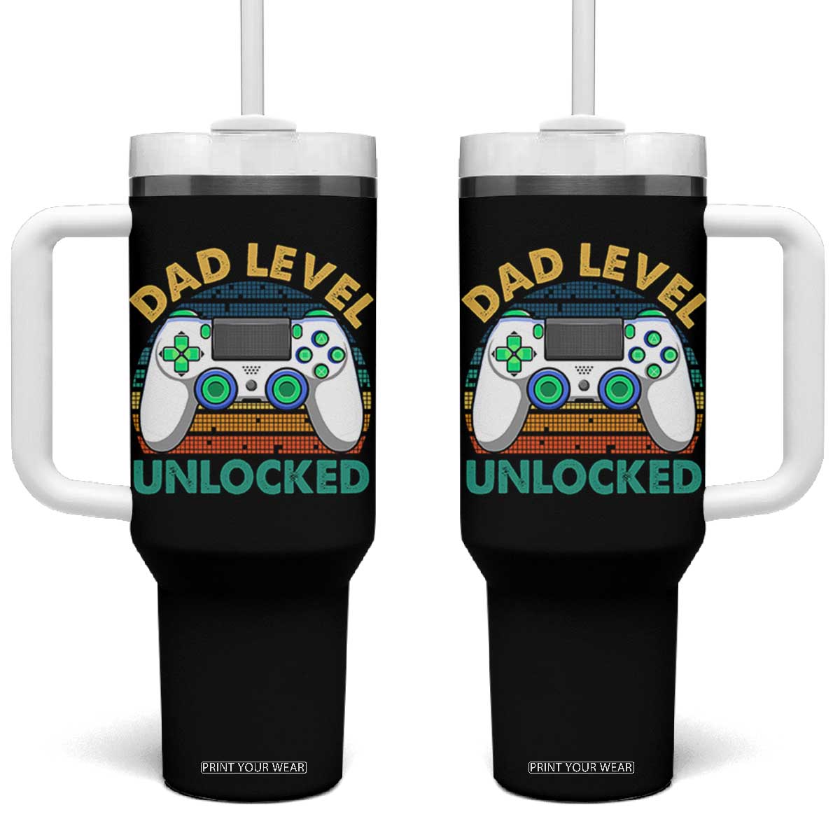 Funny New Dad Tumbler With Handle Retro Dad Level Unlocked Gaming Gamer TS10 One Size: 40 oz Black Print Your Wear