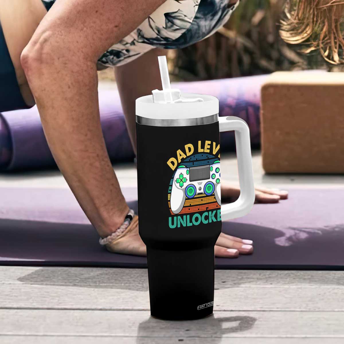 Funny New Dad Tumbler With Handle Retro Dad Level Unlocked Gaming Gamer TS10 Print Your Wear