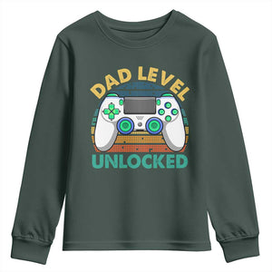 Funny New Dad Youth Sweatshirt Retro Dad Level Unlocked Gaming Gamer TS10 Dark Forest Green Print Your Wear