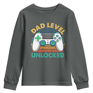 Funny New Dad Youth Sweatshirt Retro Dad Level Unlocked Gaming Gamer TS10 Dark Heather Print Your Wear