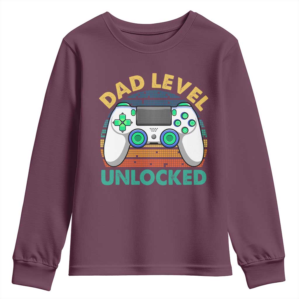 Funny New Dad Youth Sweatshirt Retro Dad Level Unlocked Gaming Gamer TS10 Maroon Print Your Wear