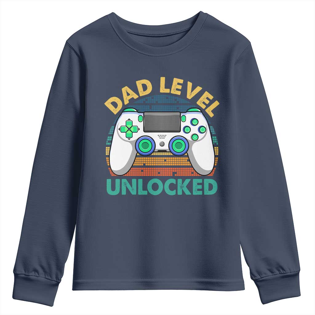 Funny New Dad Youth Sweatshirt Retro Dad Level Unlocked Gaming Gamer TS10 Navy Print Your Wear