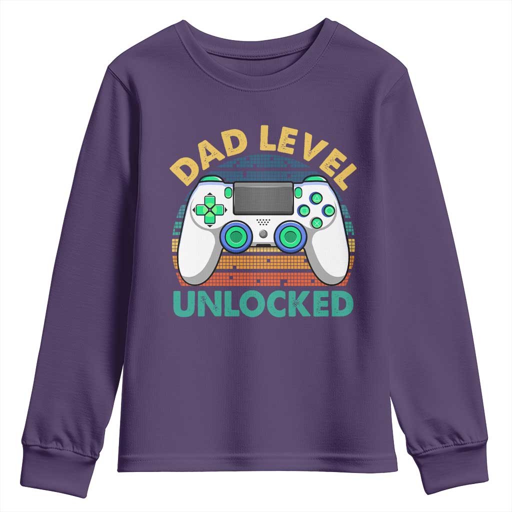 Funny New Dad Youth Sweatshirt Retro Dad Level Unlocked Gaming Gamer TS10 Purple Print Your Wear
