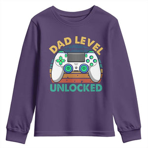 Funny New Dad Youth Sweatshirt Retro Dad Level Unlocked Gaming Gamer TS10 Purple Print Your Wear