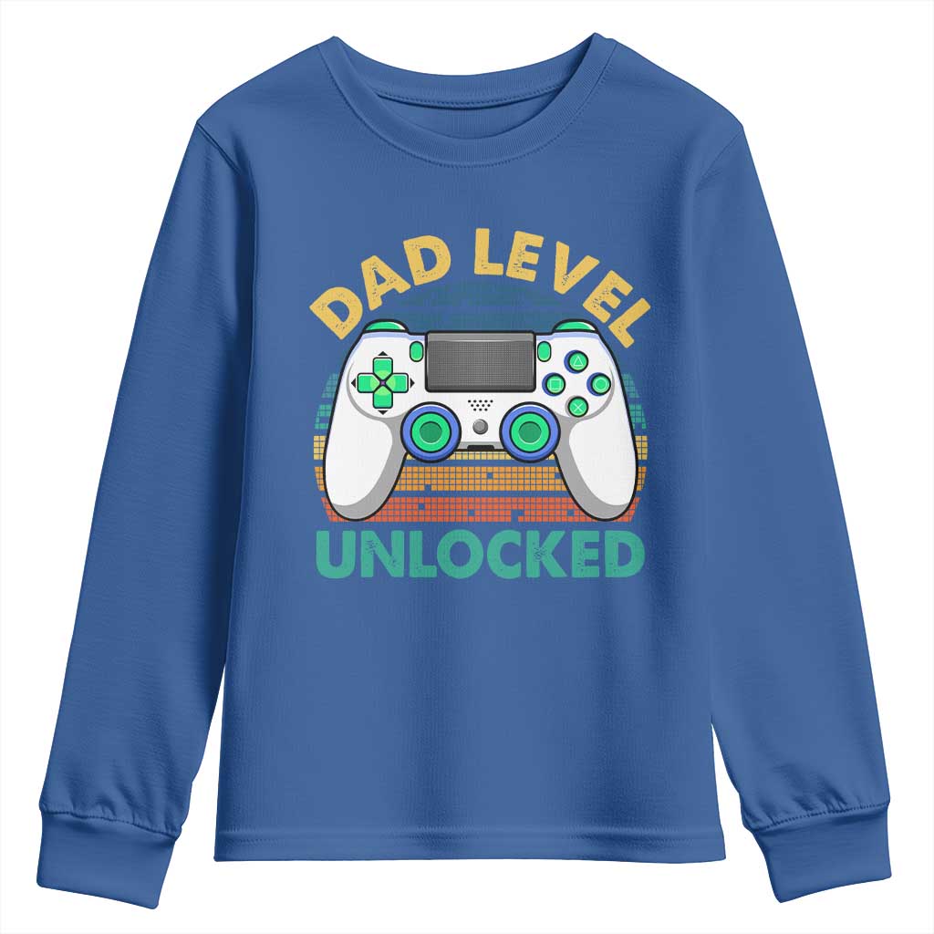 Funny New Dad Youth Sweatshirt Retro Dad Level Unlocked Gaming Gamer TS10 Royal Blue Print Your Wear