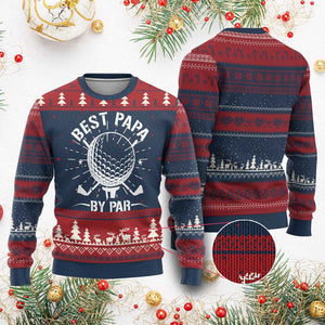 Golf Dad Knit Sweatshirt Best Papa By Par Golfer Fathers Day Gifts TS10 Burgundy Print Your Wear