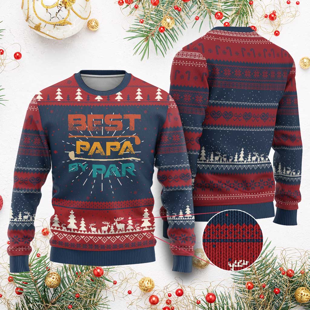 Golf Dad Knit Sweatshirt Best Papa By Par Golfing Golfer Funny Fathers Day Gifts - Print Your Wear
