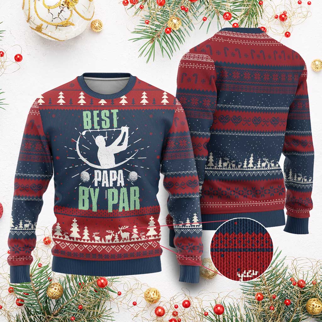 Golf Dad Knit Sweatshirt Best Papa By Par Funny Golfer Fathers Day Gifts - Print Your Wear