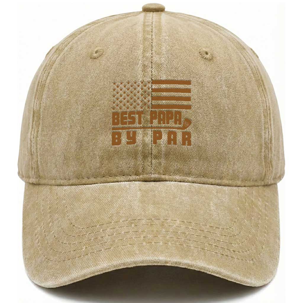 Golf Dad Washed Cotton Baseball Cap Best Papa By Par American Flag Golfer Fathers Day Gifts