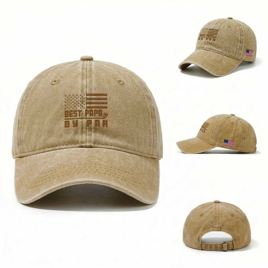 Golf Dad Washed Cotton Baseball Cap Best Papa By Par American Flag Golfer Fathers Day Gifts
