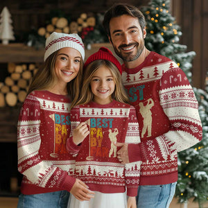 Golf Gifts for Dad Ugly Christmas Sweater Retro Best Pa By Par Fathers Day TS10 Red Beige Print Your Wear