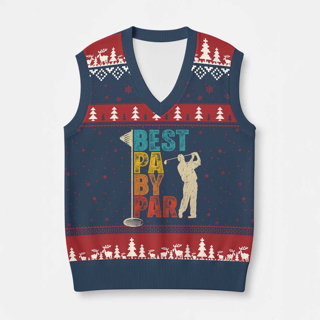 Golf Gifts for Dad V-Neck Knit Sweater Vest Retro Best Pa By Par Fathers Day TS10 Navy Red Print Your Wear